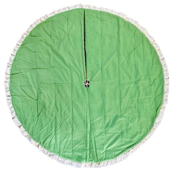Handmade Quilted Christmas Tree Skirt Padded Patchwork Quilt Design Ruffle 60” - Picture 4 of 5